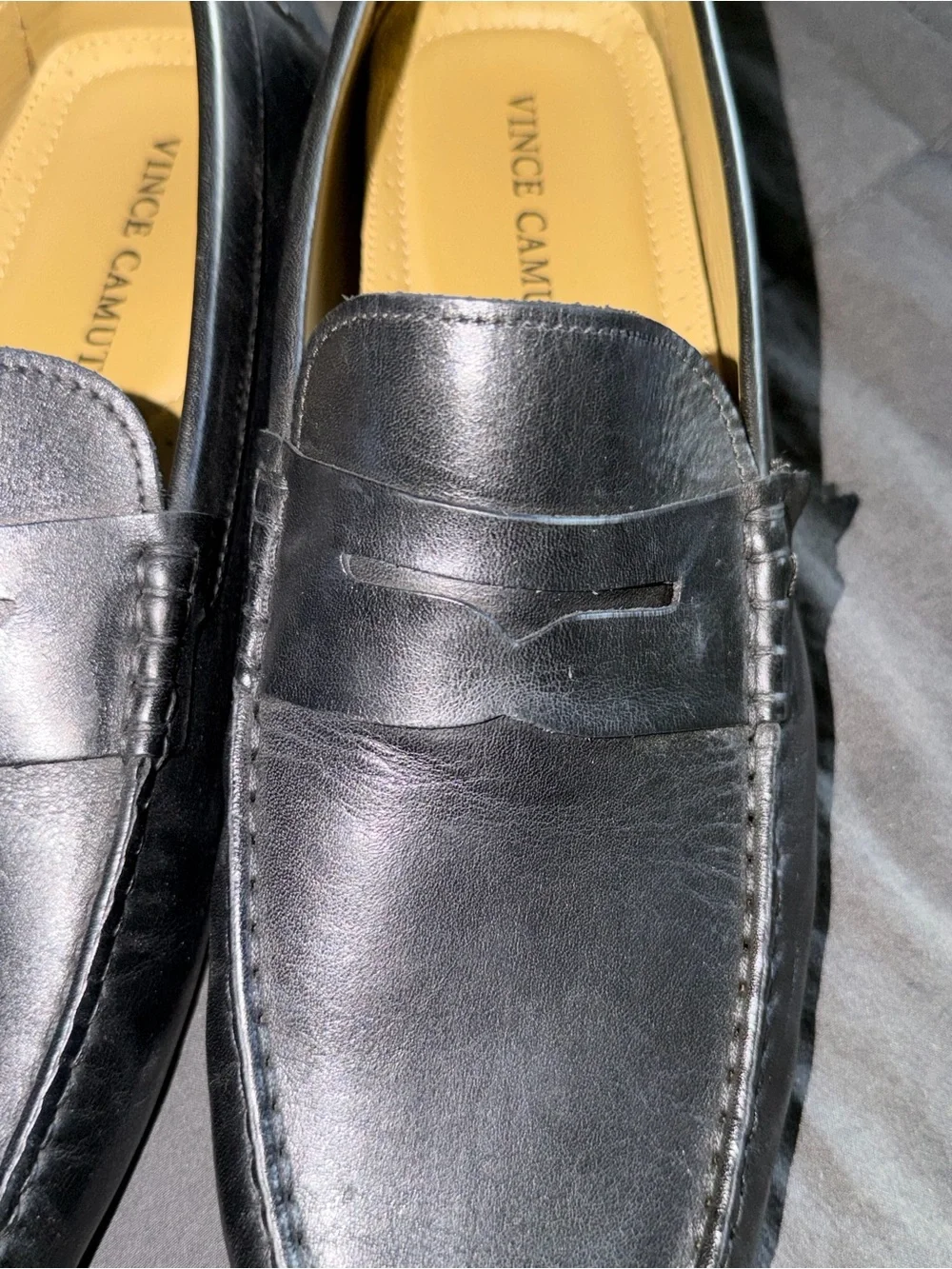 Vince Camuto Black Leather Penny Loafers with Tan Insole